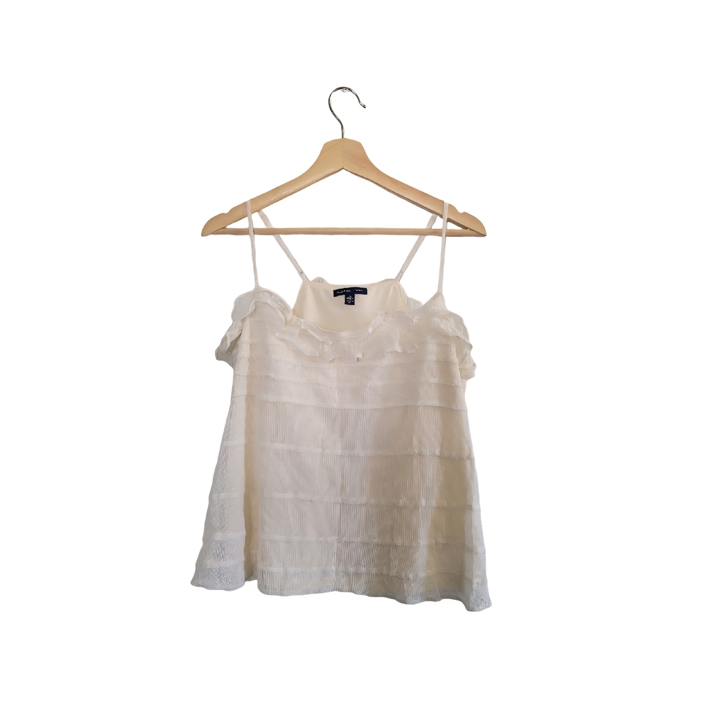 AMERICAN EAGLE Lace Ruffle Cotton Blend Tank Top Cream Boho Cami Sz Large